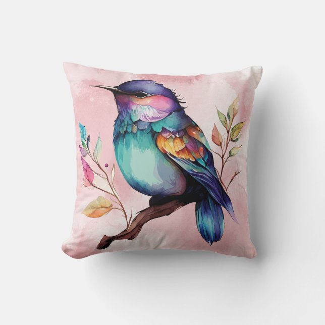 Beautiful bird on a branch throw pillow (Front)