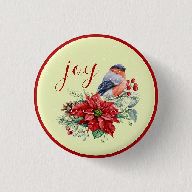 Beautiful Bird on a Poinsettia Arrangement Button (Front)