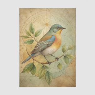 Beautiful Bird on Branch with Geometric Lines Tissue Paper