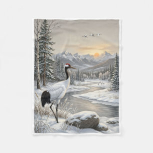 Beautiful Bird On Rocks In Snowy Winter Nature Fle Fleece Blanket