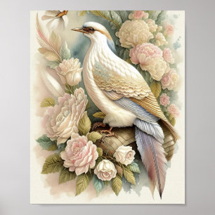Beautiful Bird Print Feathers Soft Neutrals Roses