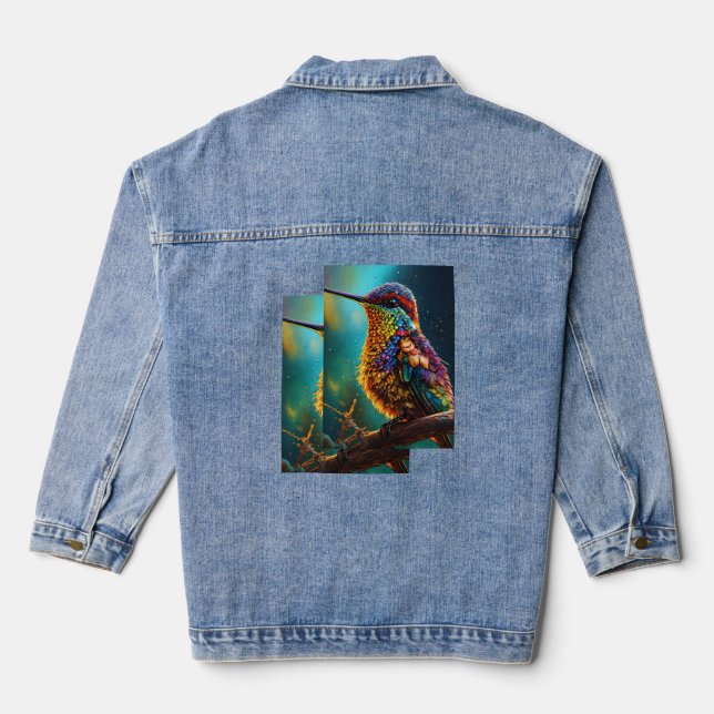 Beautiful Bird Printed Denim Jacket (Back)