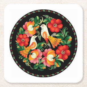 Beautiful Birds and Flowers Sketch Coaster Set