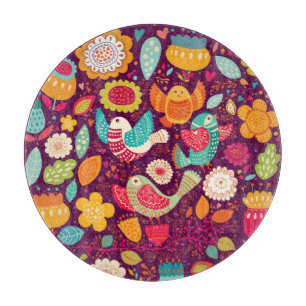 Beautiful birds, flowers, artistic poster cutting board