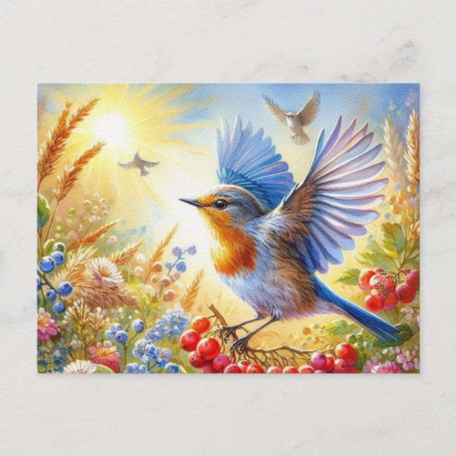 Beautiful Birds Summer Landscape 3 Postcard (Front)