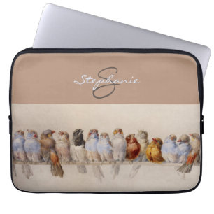 Beautiful Birds Watercolor Initials Monogrammed Laptop Sleeve