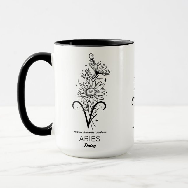 Beautiful Birth Month Flower/Zodiac Sign/Aries Mug (Left)