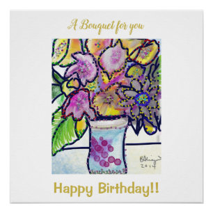 Beautiful Birthday Giant Bouquet Card Poster