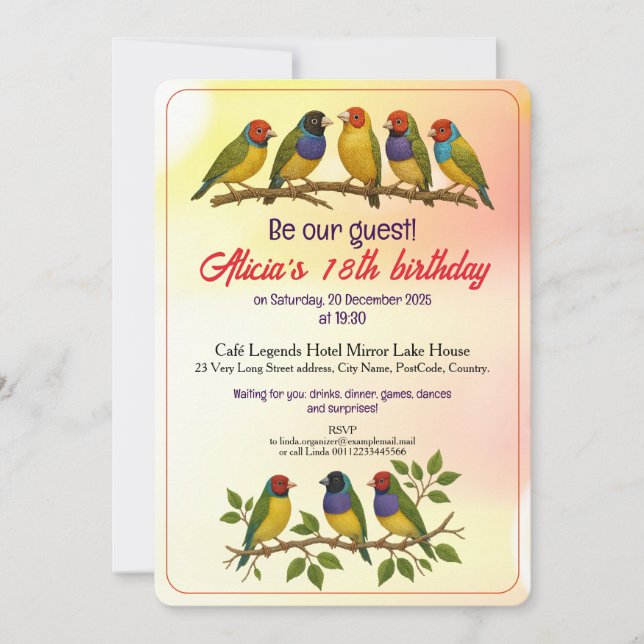 Beautiful birthday party invitation with RSVP note (Front)