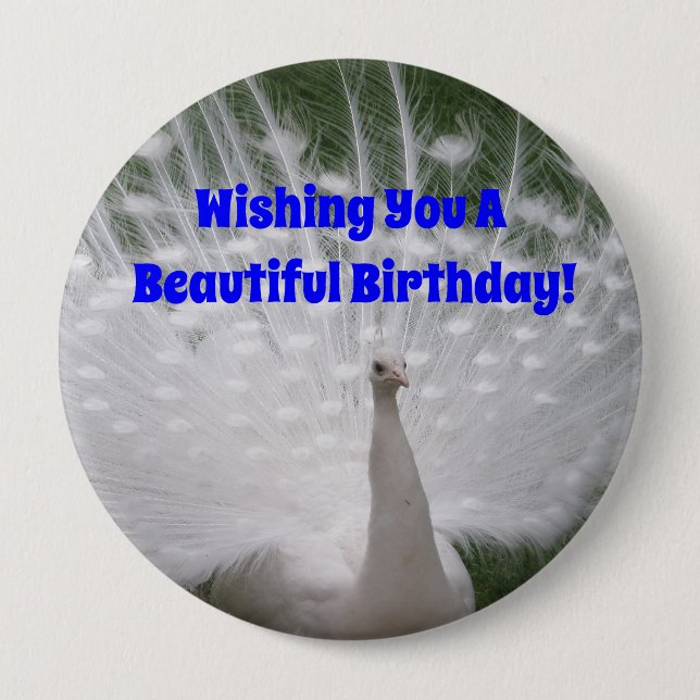 Beautiful Birthday Peacock Button Pin (Front)