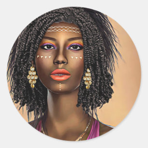 Beautiful Black African Princess Woman Art   Classic Round Sticker