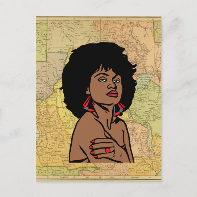 Beautiful black African Woman Africa Map art Postcard (Front)