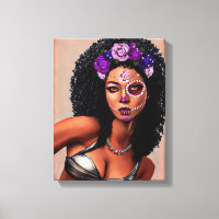 Beautiful Black African Woman Day Of the Dead Art 