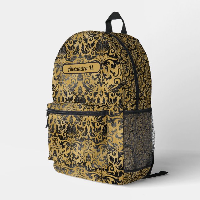 Beautiful black and gold glam printed backpack (Back Corner Right)