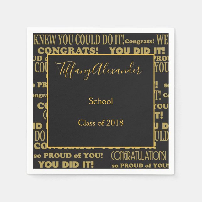 Beautiful Black and Gold Graduation Napkin (Front)