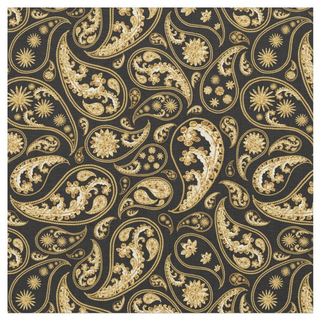 Beautiful Black and Gold Paisley Pattern Fabric (Close Up)