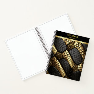 Beautiful black and gold snake skin notebook