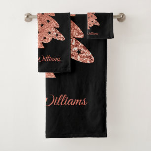 Beautiful Black and Pink Christmas Tree Holiday Bath Towel Set