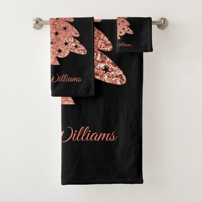 Beautiful Black and Pink Christmas Tree Holiday Bath Towel Set (Insitu)