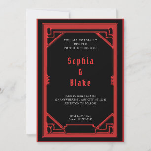 Beautiful Black and Red Art Deco Wedding Invitation
