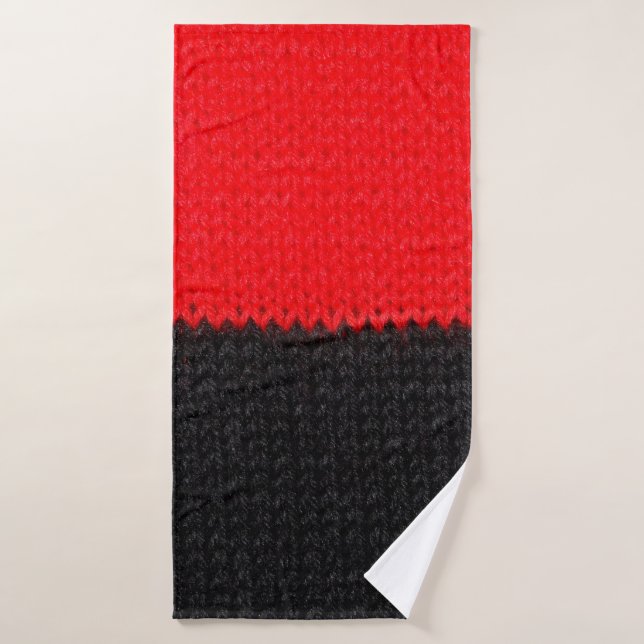 beautiful black and red knitted fabric with drawin bath towel (Bath Towel)