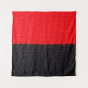 beautiful black and red knitted fabric with drawin tapestry