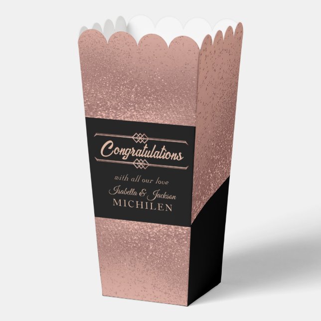 Beautiful Black and Rose Gold Glitter Favor Box (Front)