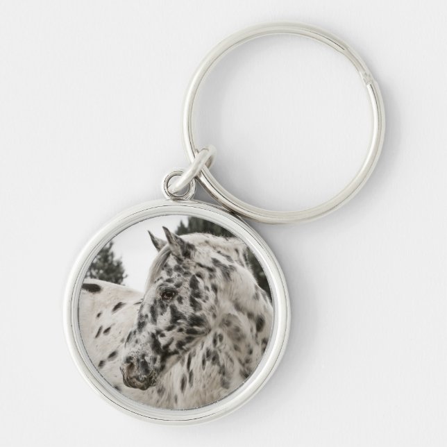 Beautiful Black and White Appaloosa Horse Keychain (Front)