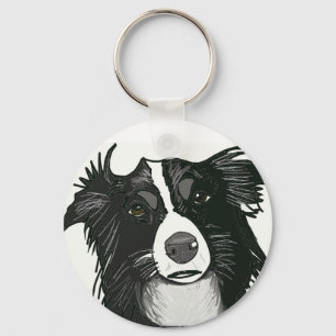 Beautiful Black and White Border Collie  Keychain