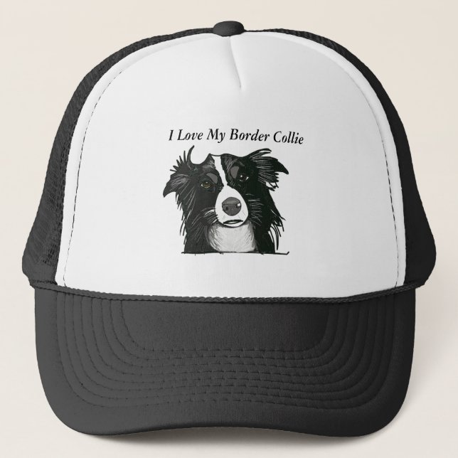 Beautiful Black and White Border Collie Trucker Hat (Front)