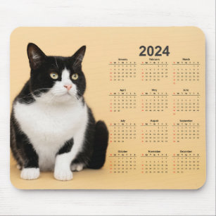 Beautiful Black and White Cat 2024 Calendar Mouse Pad