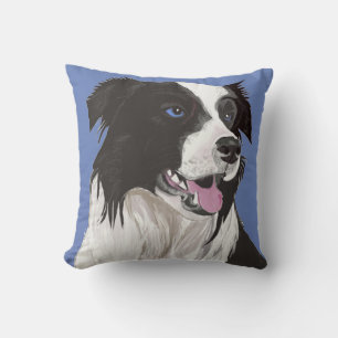 Beautiful Black and White Collie with blue eyes Throw Pillow