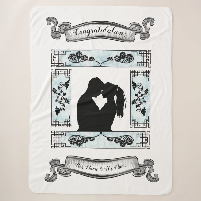 Beautiful Black and White Couple Silhouette Sherpa Blanket (Front)