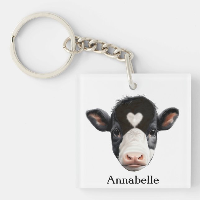 Beautiful Black and White Cow Face Keychain (Front)