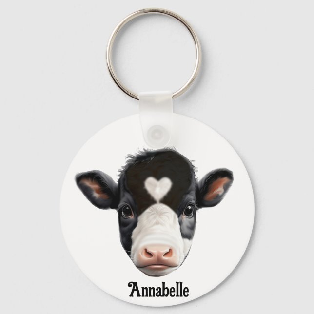 Beautiful Black and White Cow Face Keychain (Front)