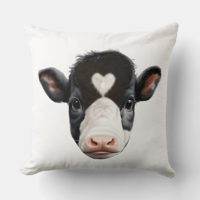Beautiful Black and White Cow Face Throw Pillow (Front)