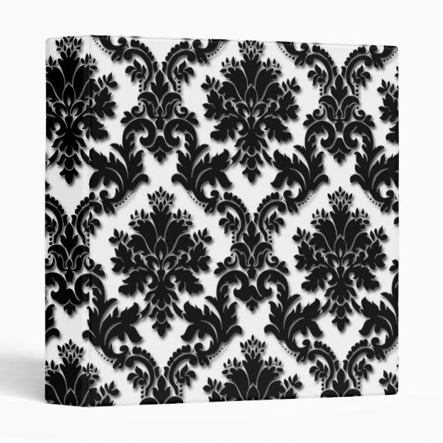 Beautiful Black and White Damask Pattern Binder (Front/Spine)