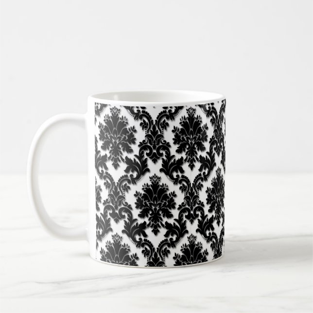 Beautiful Black and White Damask Pattern Coffee Mug (Left)