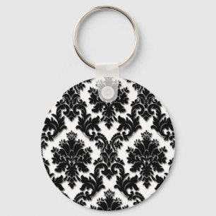 Beautiful Black and White Damask Pattern Keychain