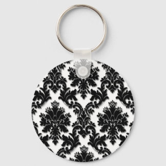 Beautiful Black and White Damask Pattern Keychain