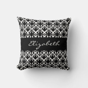 Beautiful Black and White Damask Throw Pillow