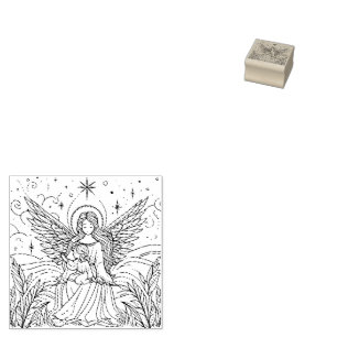 Beautiful Black and White Guardian Angel  Rubber Stamp