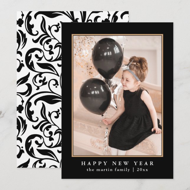 Beautiful Black and White Pattern Photo New Year Holiday Card (Front/Back)