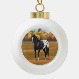 Beautiful Black Appaloosa Quarter Horse Stallion Ceramic Ball Christmas Ornament