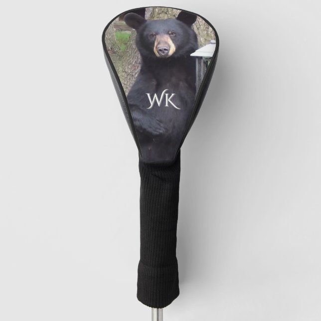 Beautiful Black Bear Monogram Golf Head Cover (Front)