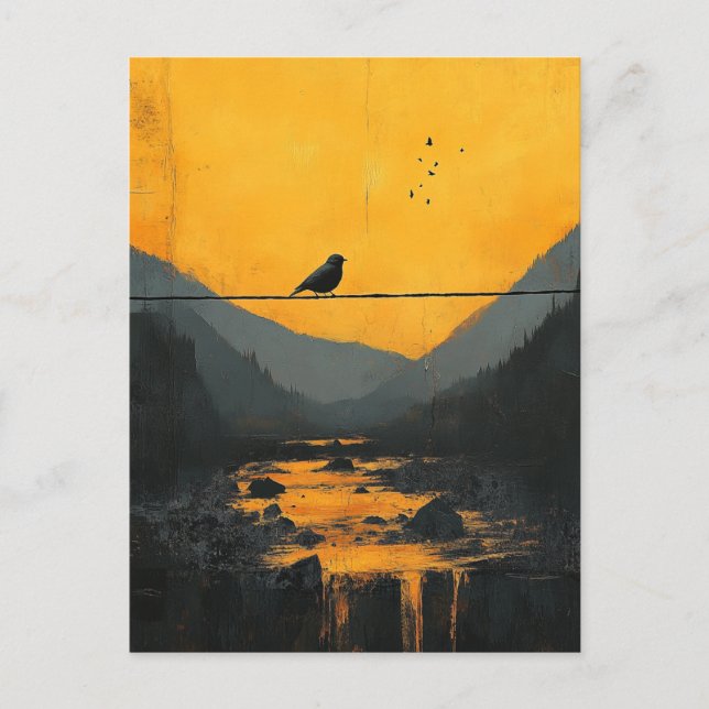 Beautiful Black Bird on a Wire in the Mountains Postcard (Front)
