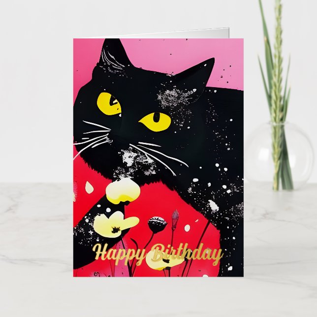 Beautiful Black Cat Birthday Foil Greeting Card (Front)