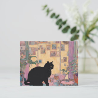 beautiful black cat postcard