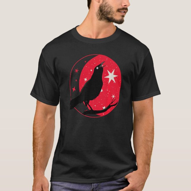 Beautiful Black Crow Raven Bird Watch Birds Silhou T-Shirt (Front)
