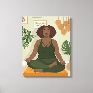 Beautiful black curvy woman meditating canvas print